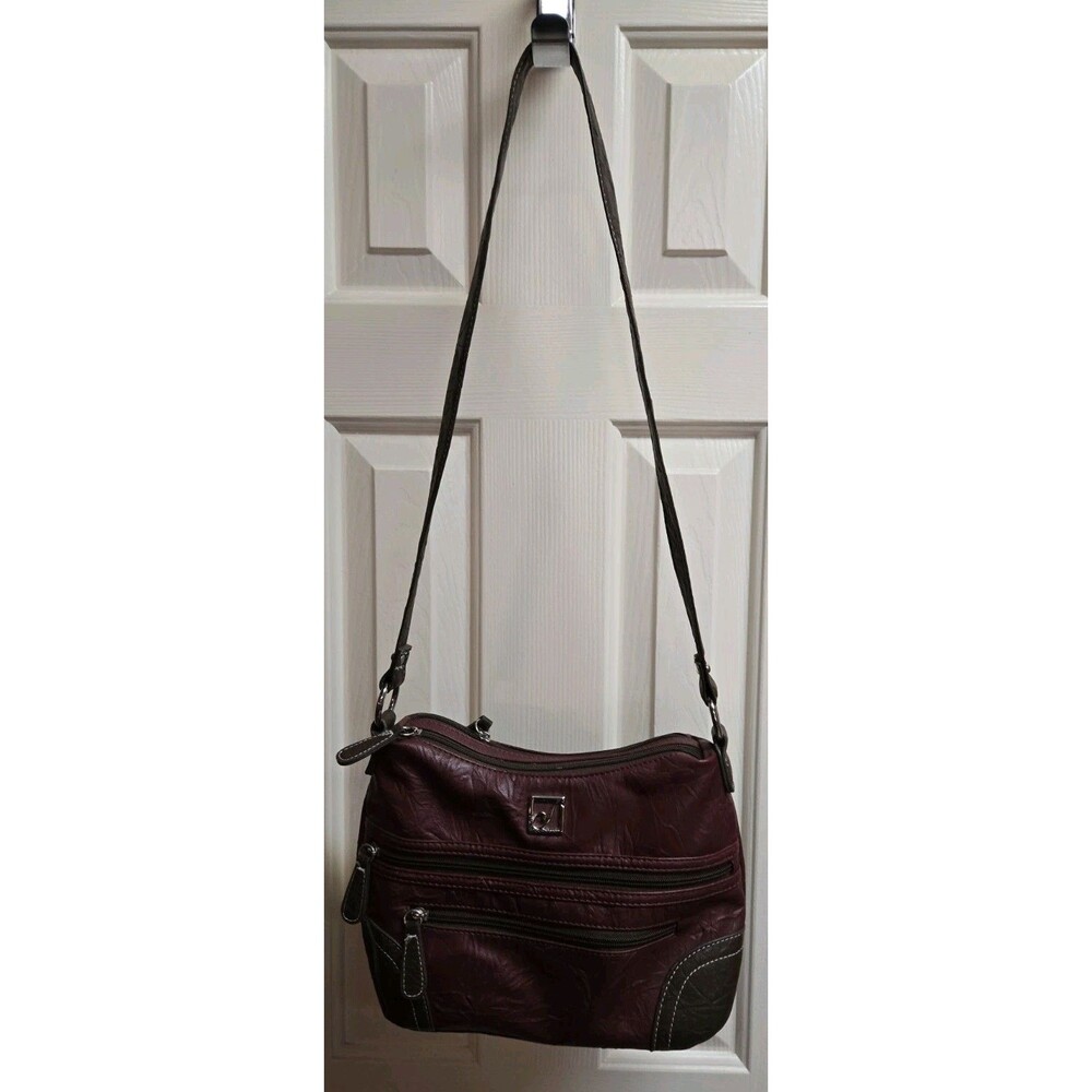 Women's Stone Mountain Shoulder Bag Purse Burgundy Faux Leather Multi Pocket